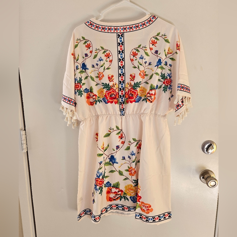 Colorful Floral Cream Dress - Picture 5 of 6